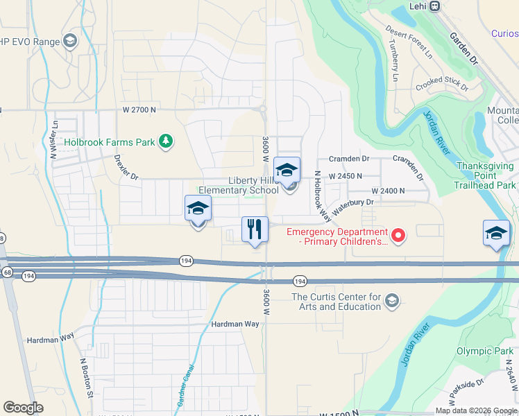 map of restaurants, bars, coffee shops, grocery stores, and more near 3645 West 2330 North in Lehi
