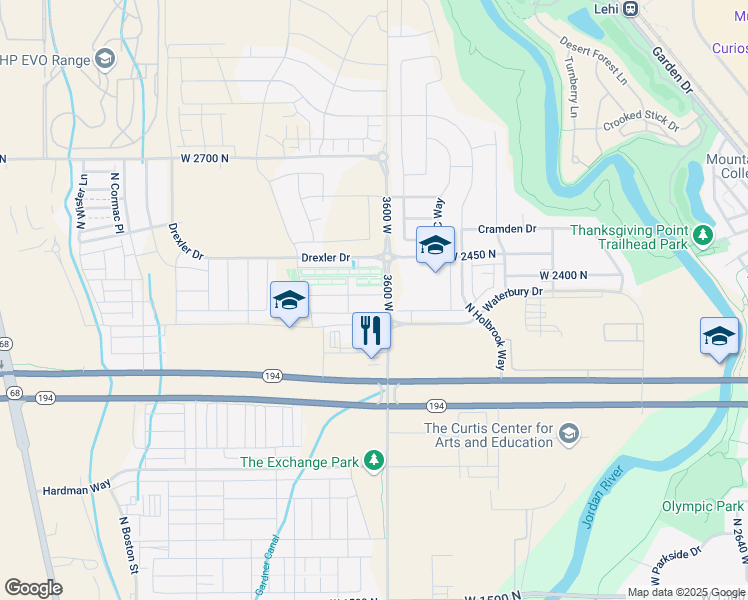 map of restaurants, bars, coffee shops, grocery stores, and more near 3645 West 2330 North in Lehi