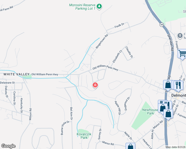 map of restaurants, bars, coffee shops, grocery stores, and more near 2598 Timothy Drive in Murrysville