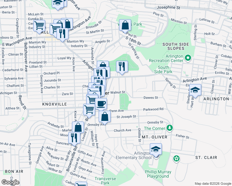 map of restaurants, bars, coffee shops, grocery stores, and more near 428 Walnut Street in Pittsburgh
