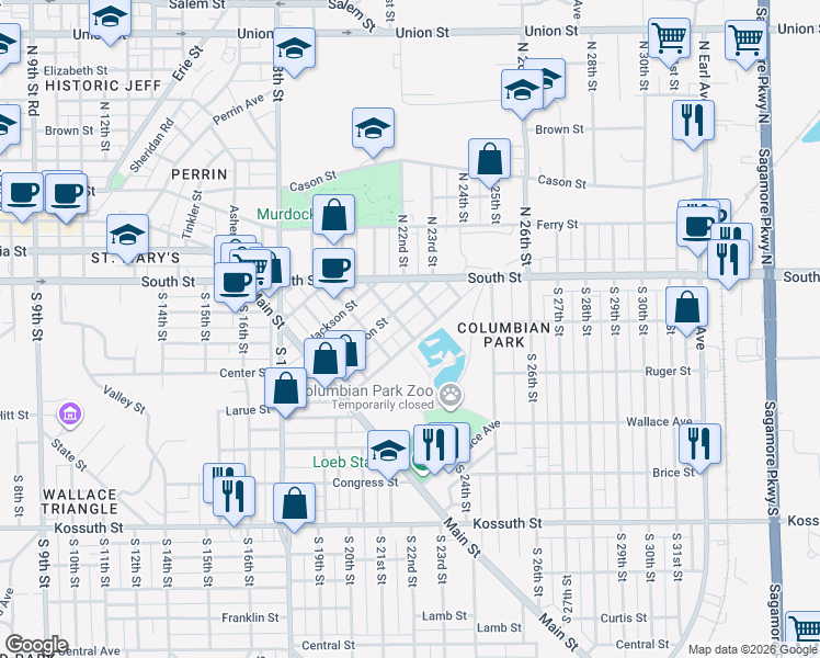 map of restaurants, bars, coffee shops, grocery stores, and more near 1921 Thompson Street in Lafayette