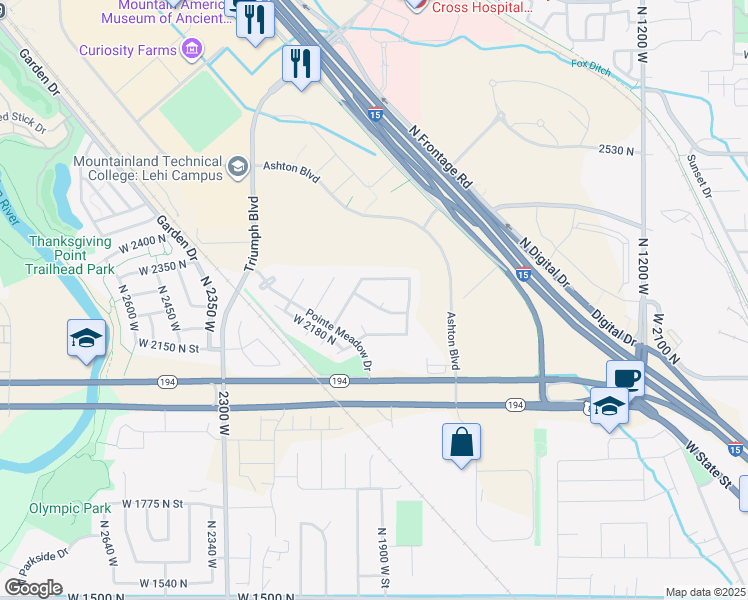 map of restaurants, bars, coffee shops, grocery stores, and more near 1912 West 2250 North in Lehi