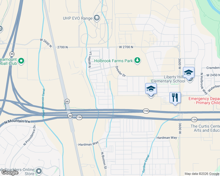 map of restaurants, bars, coffee shops, grocery stores, and more near 2316 North Sunmore Way in Lehi
