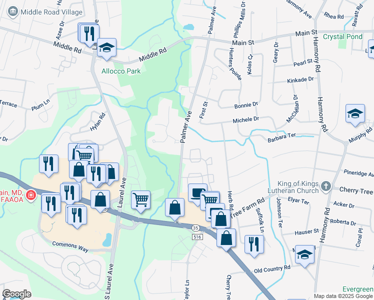 map of restaurants, bars, coffee shops, grocery stores, and more near 518 Clubhouse Drive in Monmouth County