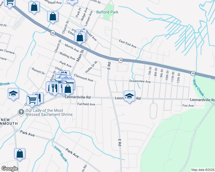 map of restaurants, bars, coffee shops, grocery stores, and more near 362 East Road in Middletown Township