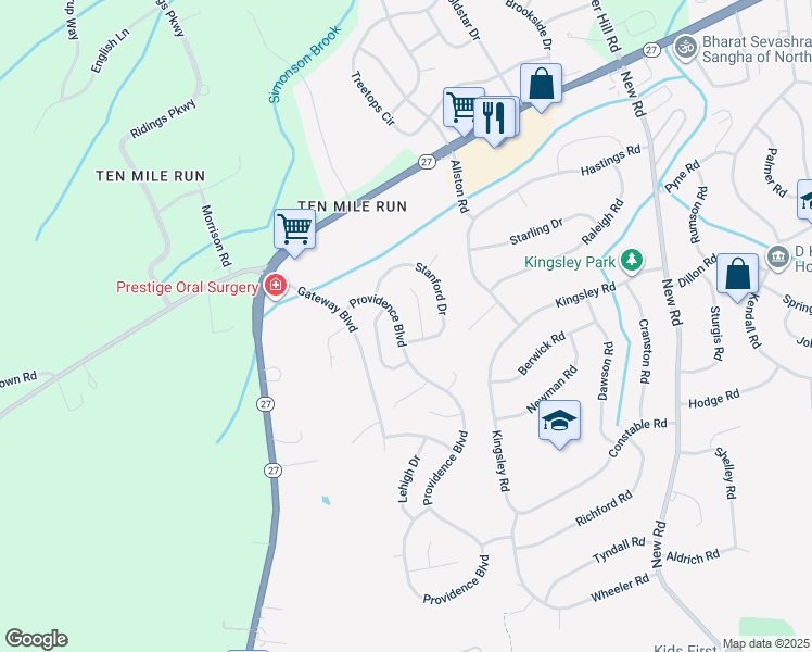 map of restaurants, bars, coffee shops, grocery stores, and more near 29 Providence Boulevard in South Brunswick Township