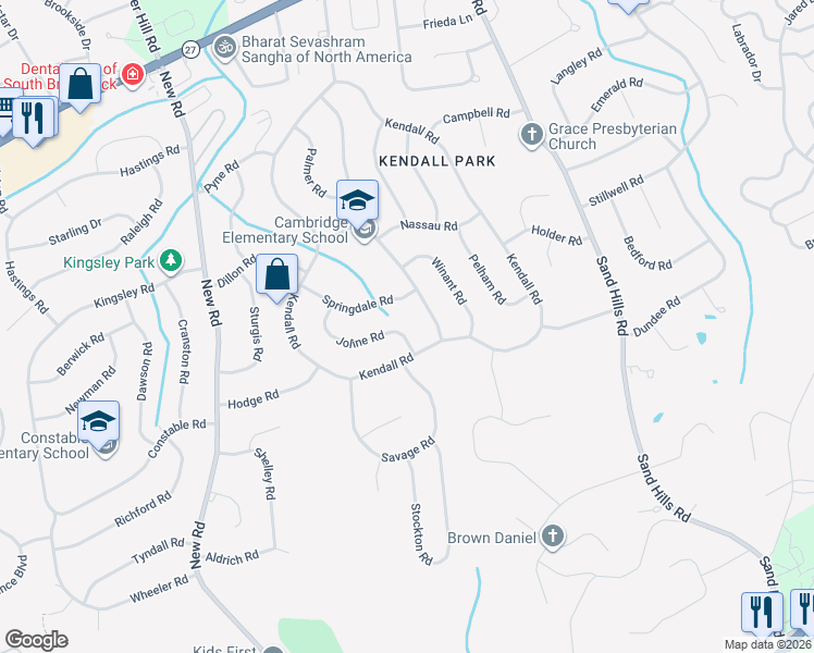 map of restaurants, bars, coffee shops, grocery stores, and more near 5 Joline Road in South Brunswick Township