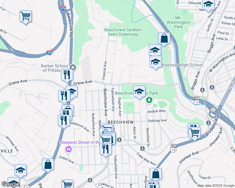 map of restaurants, bars, coffee shops, grocery stores, and more near 1220 Dagmar Avenue in Pittsburgh