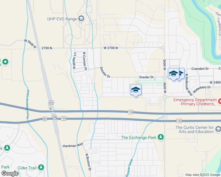 map of restaurants, bars, coffee shops, grocery stores, and more near 2418 N Penstemon Way in Lehi