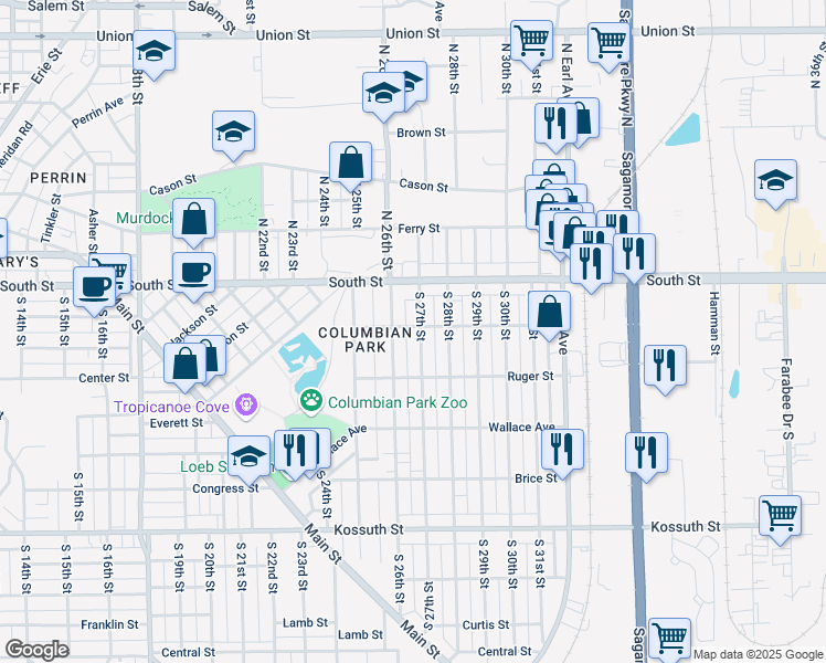 map of restaurants, bars, coffee shops, grocery stores, and more near 100 South 27th Street in Lafayette