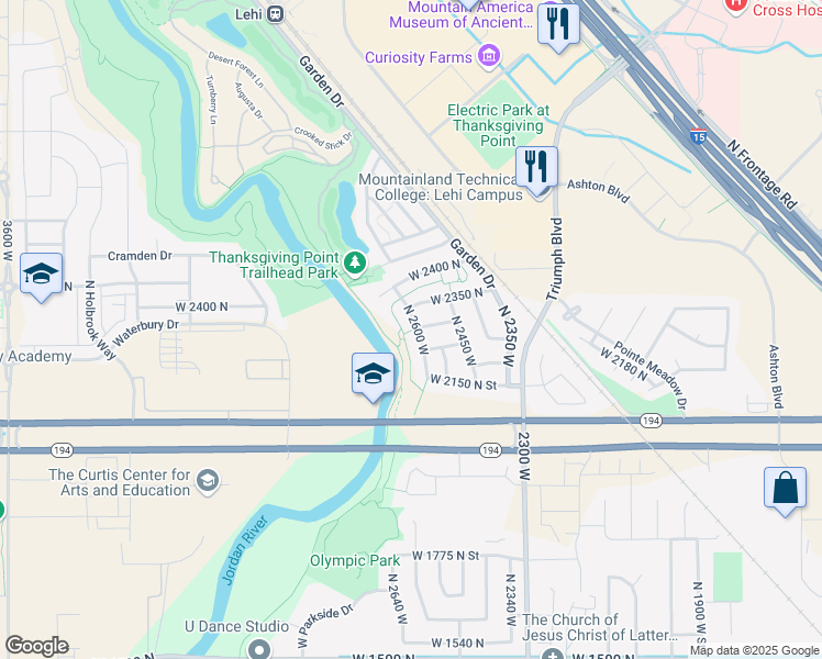 map of restaurants, bars, coffee shops, grocery stores, and more near 2277 North 2600 West in Lehi