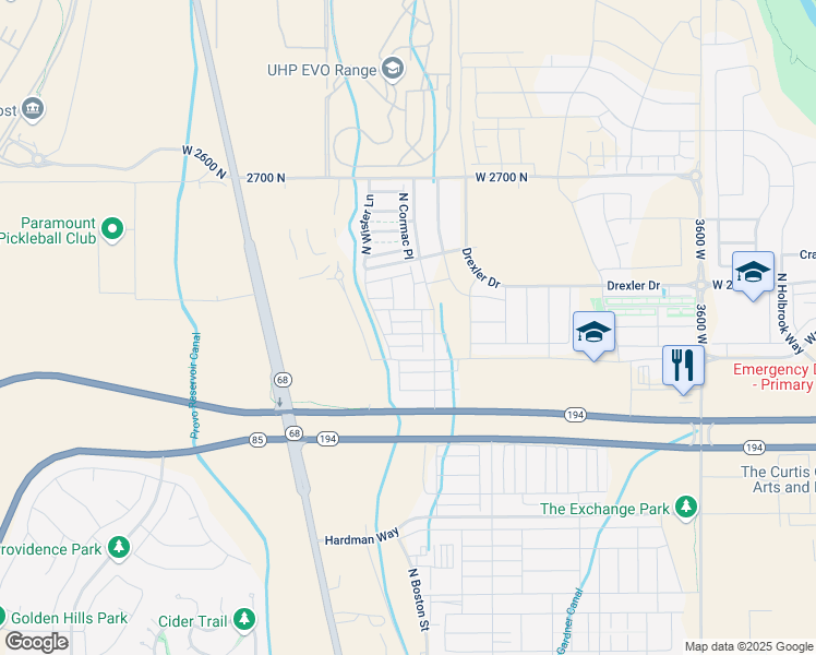map of restaurants, bars, coffee shops, grocery stores, and more near 4380 Bergen Lane in Eagle Mountain