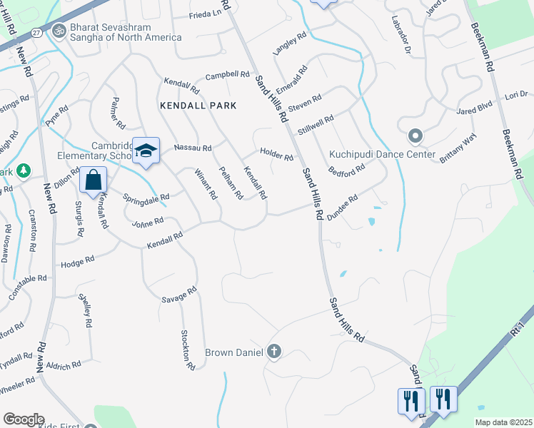 map of restaurants, bars, coffee shops, grocery stores, and more near Kendall Road & Hawthorne Road in South Brunswick Township