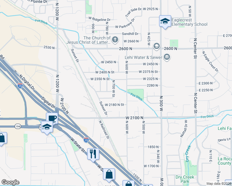 map of restaurants, bars, coffee shops, grocery stores, and more near 2254 North 700 West Street in Lehi