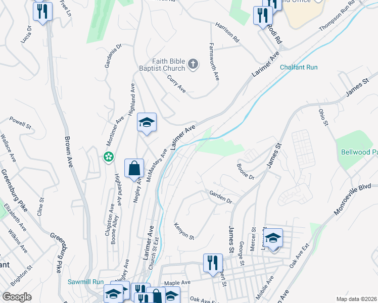 map of restaurants, bars, coffee shops, grocery stores, and more near 808 Church Street Extension in Turtle Creek