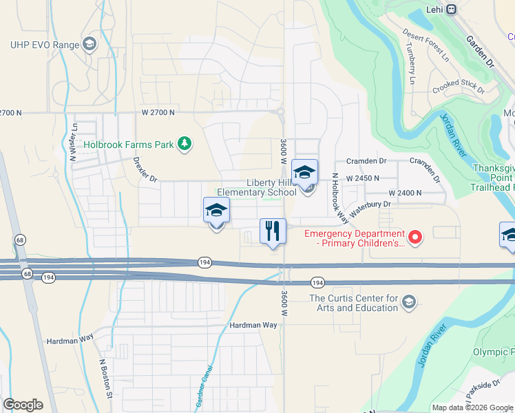 map of restaurants, bars, coffee shops, grocery stores, and more near West 2330 North in Utah County