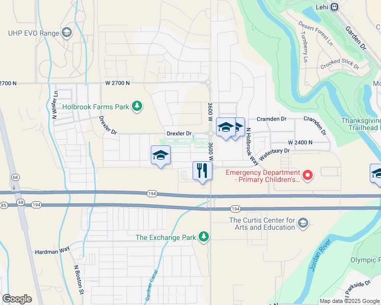 map of restaurants, bars, coffee shops, grocery stores, and more near West 2330 North in Lehi