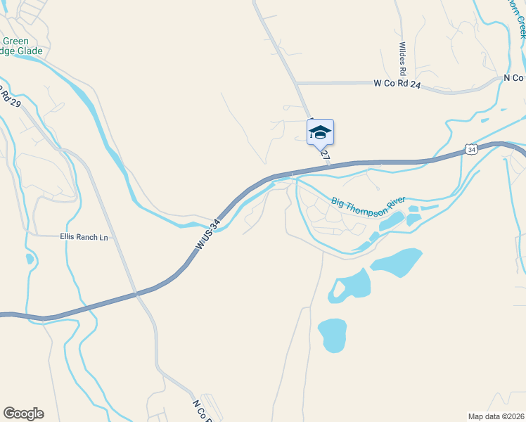 map of restaurants, bars, coffee shops, grocery stores, and more near 2191 River Rim Road in Loveland