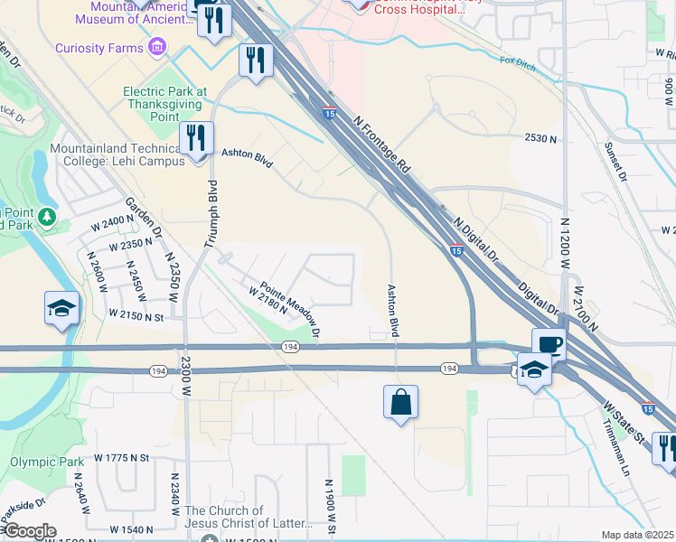 map of restaurants, bars, coffee shops, grocery stores, and more near 1894 West 2250 North in Lehi