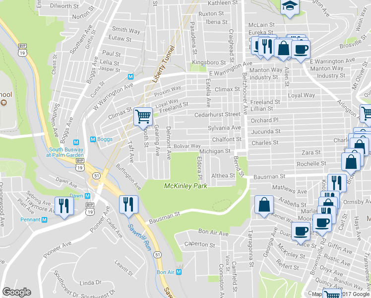 map of restaurants, bars, coffee shops, grocery stores, and more near 235 Michigan Street in Pittsburgh