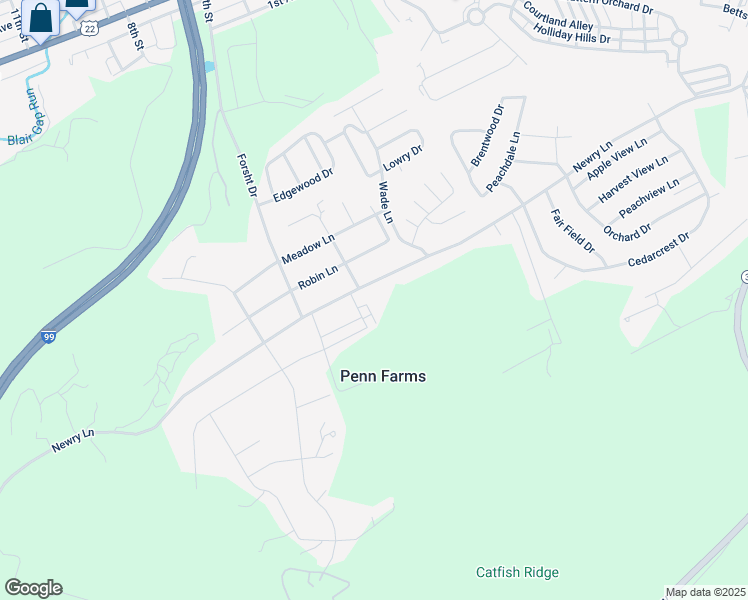 map of restaurants, bars, coffee shops, grocery stores, and more near 110 Mountain View Lane in Duncansville
