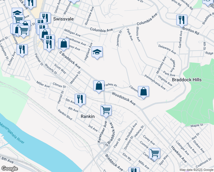map of restaurants, bars, coffee shops, grocery stores, and more near 2509 Farkas Place in Pittsburgh