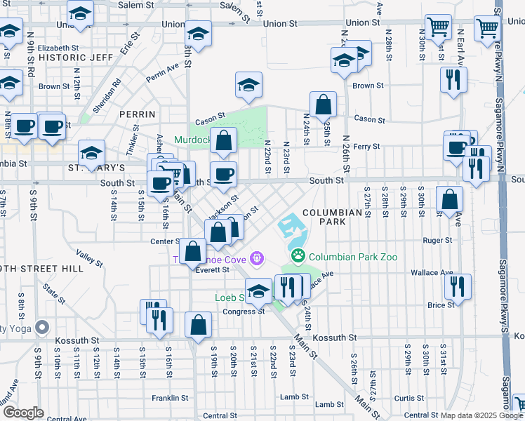 map of restaurants, bars, coffee shops, grocery stores, and more near 1921 Thompson Street in Lafayette