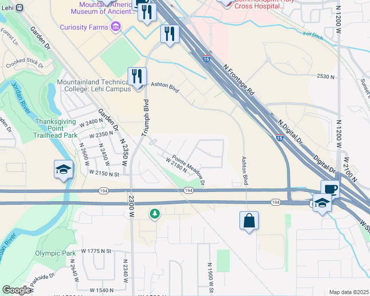 map of restaurants, bars, coffee shops, grocery stores, and more near 2272 N 2080 W in Lehi