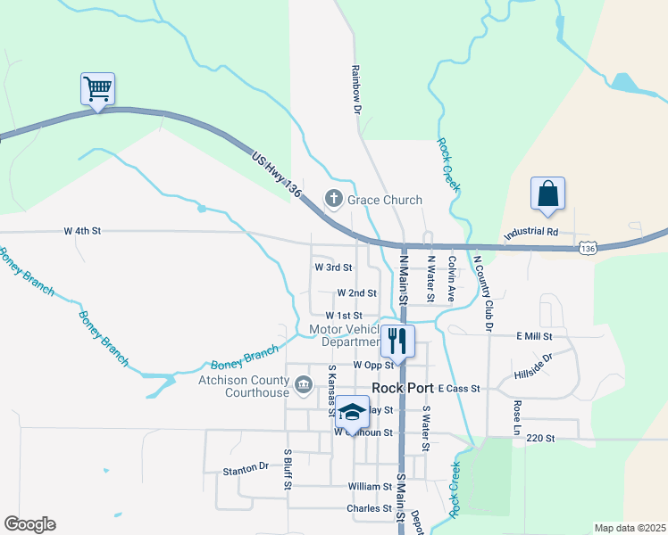 map of restaurants, bars, coffee shops, grocery stores, and more near 500 West 3rd Street in Rock Port