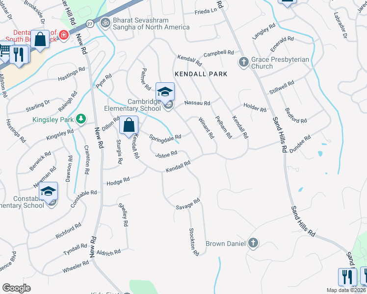 map of restaurants, bars, coffee shops, grocery stores, and more near 5 Joline Road in South Brunswick Township