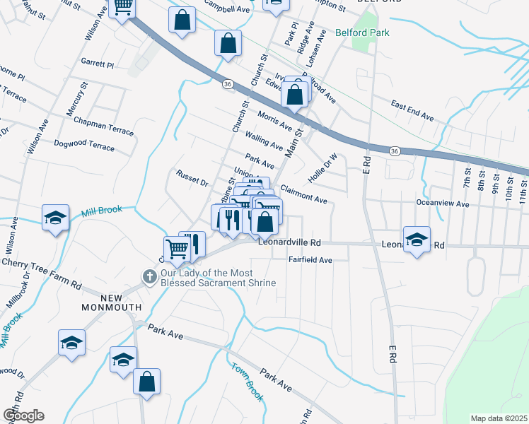 map of restaurants, bars, coffee shops, grocery stores, and more near 873 Main Street in Middletown Township