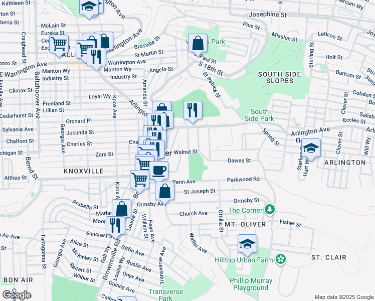 map of restaurants, bars, coffee shops, grocery stores, and more near 428 Walnut Street in Pittsburgh