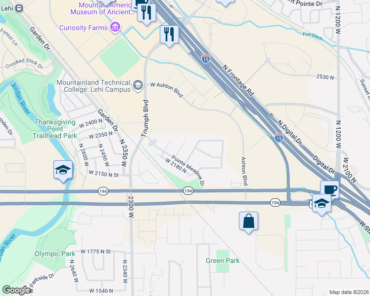 map of restaurants, bars, coffee shops, grocery stores, and more near 2272 North 2080 West in Lehi