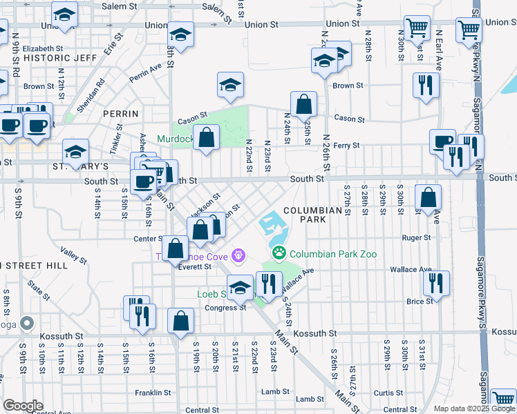 map of restaurants, bars, coffee shops, grocery stores, and more near 1921 Thompson Street in Lafayette