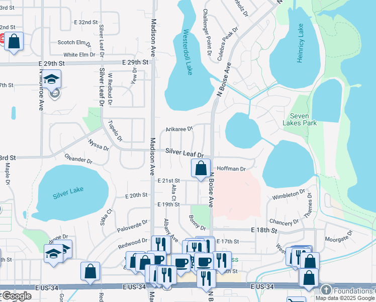 map of restaurants, bars, coffee shops, grocery stores, and more near 2319 Austin Avenue in Loveland