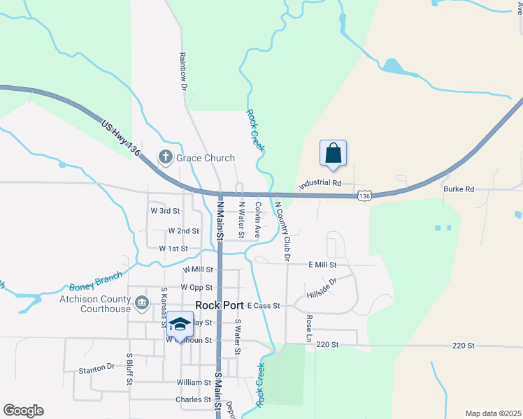 map of restaurants, bars, coffee shops, grocery stores, and more near 301 East 3rd Street in Rock Port