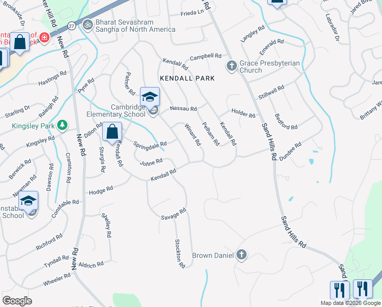map of restaurants, bars, coffee shops, grocery stores, and more near 60 Cambridge Road in South Brunswick Township