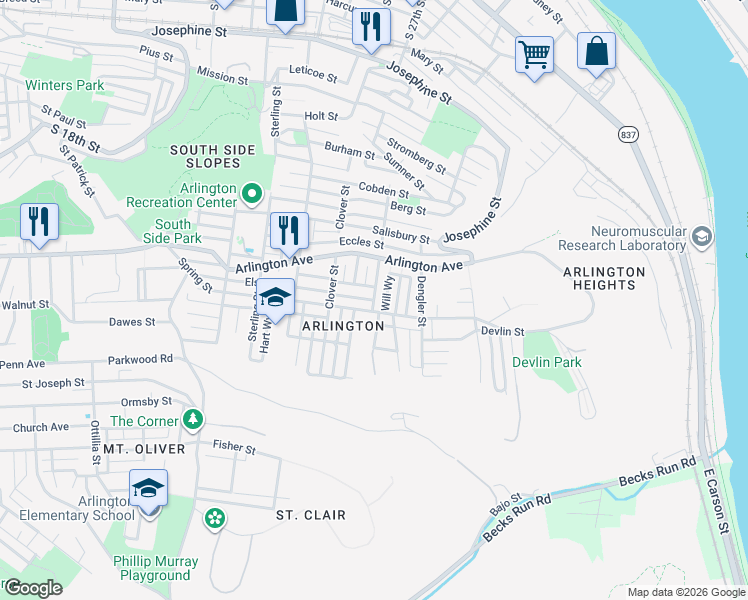 map of restaurants, bars, coffee shops, grocery stores, and more near 139 Cologne Street in Pittsburgh