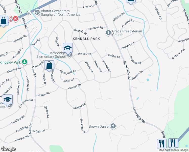 map of restaurants, bars, coffee shops, grocery stores, and more near 30 Winant Road in South Brunswick Township
