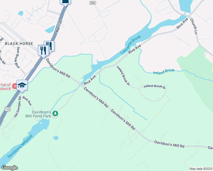 map of restaurants, bars, coffee shops, grocery stores, and more near 13-205 Davidson Mill Road in North Brunswick