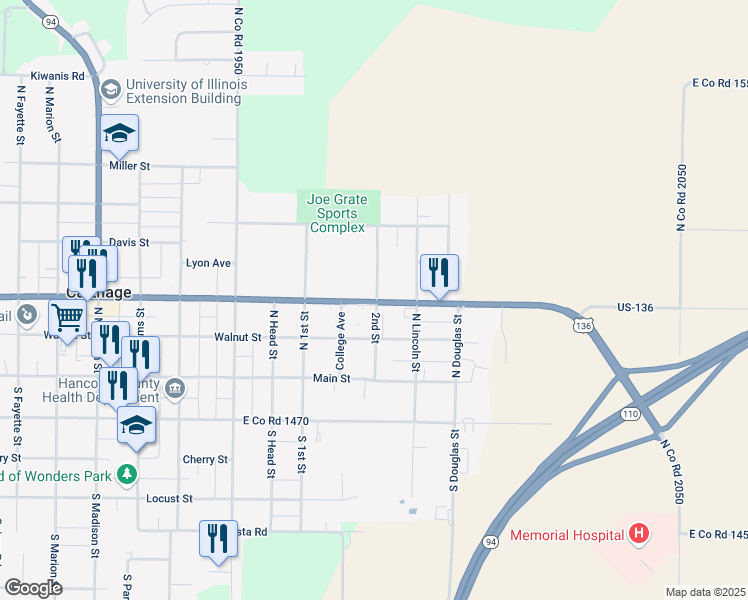 map of restaurants, bars, coffee shops, grocery stores, and more near 1101-1199 County Road 1500 in Carthage