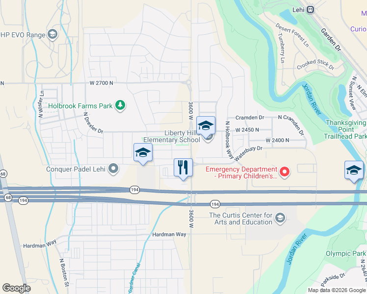 map of restaurants, bars, coffee shops, grocery stores, and more near 3645 West 2330 North in Lehi