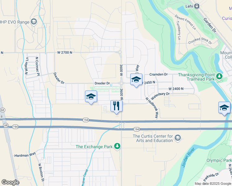 map of restaurants, bars, coffee shops, grocery stores, and more near 3645 West 2330 North in Lehi