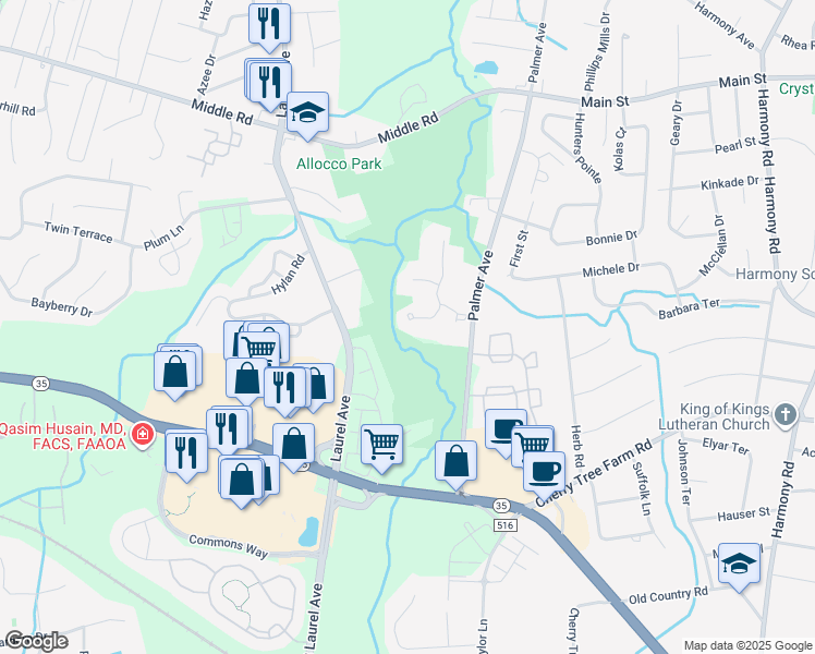map of restaurants, bars, coffee shops, grocery stores, and more near 48 Duxbury Court in Holmdel