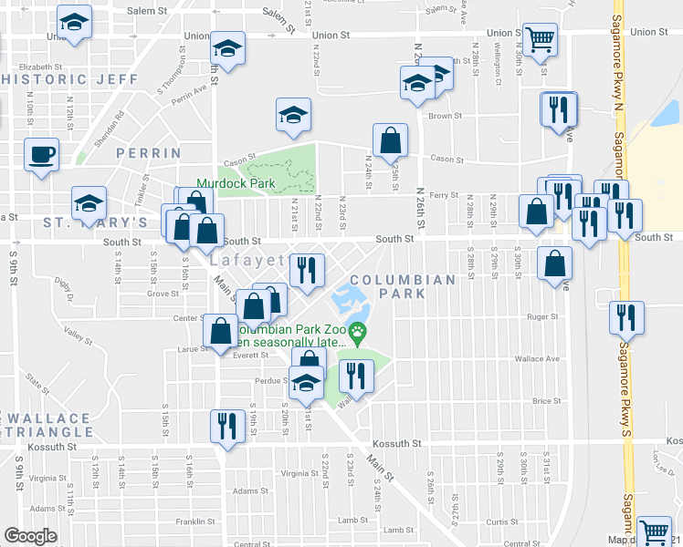 map of restaurants, bars, coffee shops, grocery stores, and more near 2024 Scott Street in Lafayette