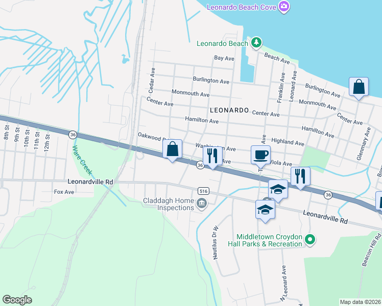 map of restaurants, bars, coffee shops, grocery stores, and more near 55 Appleton Avenue in Leonardo