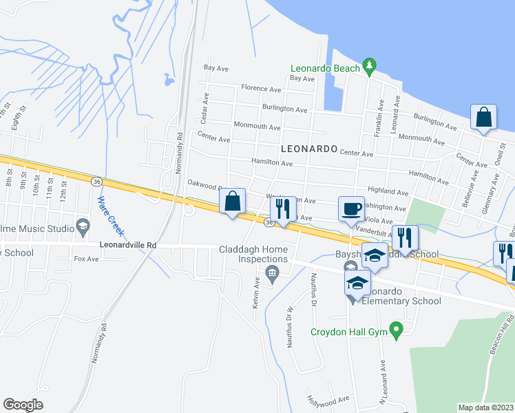 map of restaurants, bars, coffee shops, grocery stores, and more near 55 Appleton Avenue in Leonardo