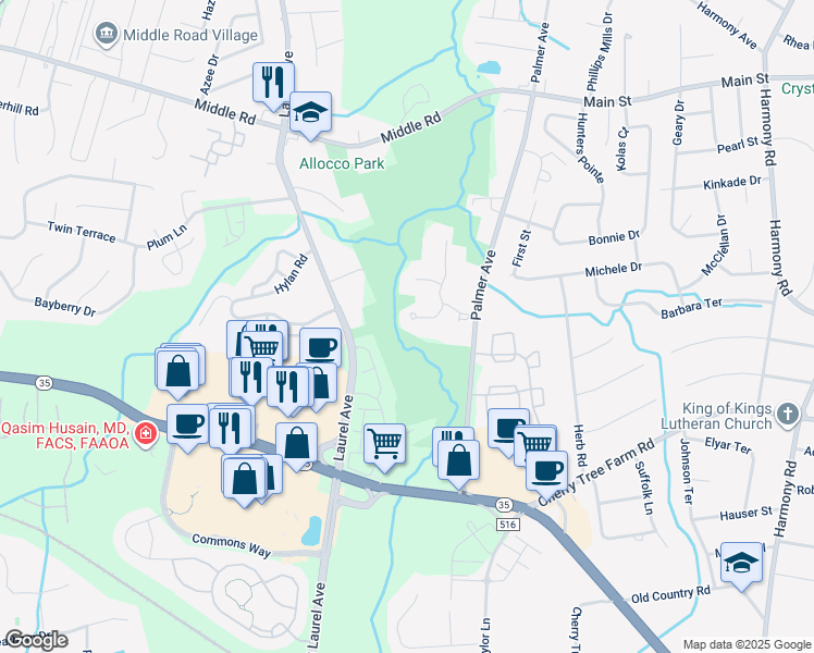 map of restaurants, bars, coffee shops, grocery stores, and more near 48 Duxbury Court in Holmdel