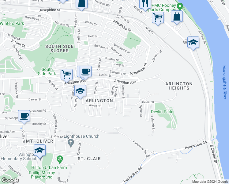 map of restaurants, bars, coffee shops, grocery stores, and more near 139 Cologne Street in Pittsburgh
