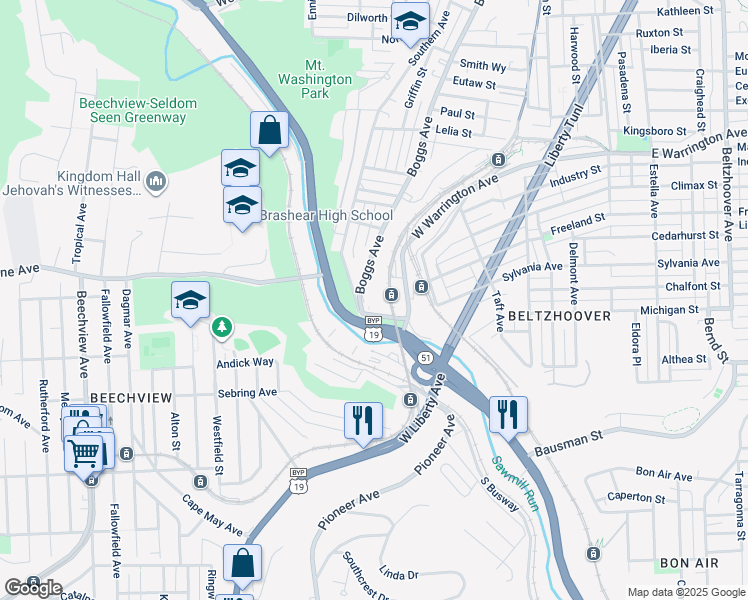 map of restaurants, bars, coffee shops, grocery stores, and more near 873 Boggs Avenue in Pittsburgh